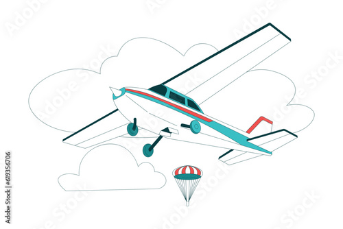 Plane or Airplane with Wings Flying High in the Sky Vector Illustration