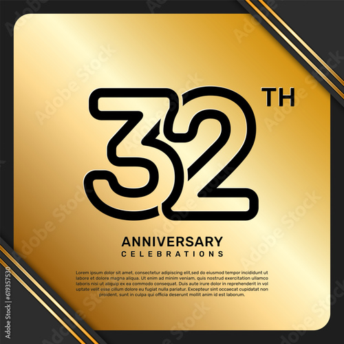 32th anniversary celebration template design with simple and luxury style in golden color, vector template