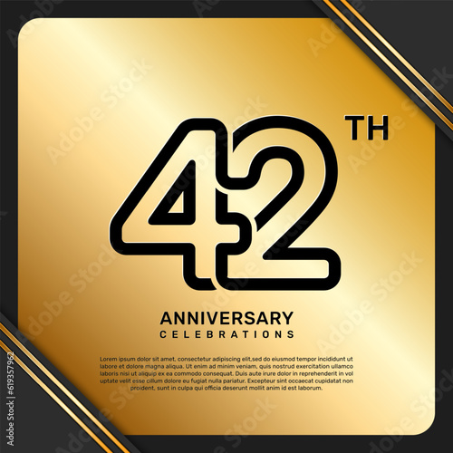 42th anniversary celebration template design with simple and luxury style in golden color, vector template photo