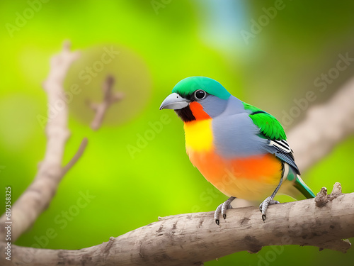 Colorful bird sitting on the tree branch with blurred background © Rashidul