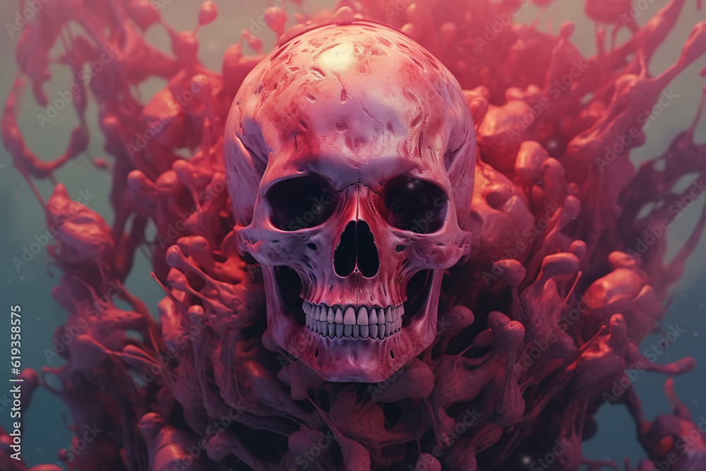 Death, tragedy, mysticism concept. Front view human skull in blood, illustration Death, tragedy, mysticism concept. Front view human skull in blood, illustration