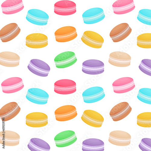 Colorful macarons seamless pattern. Macaroons isolated on white background. Vector illustration in a flat style.