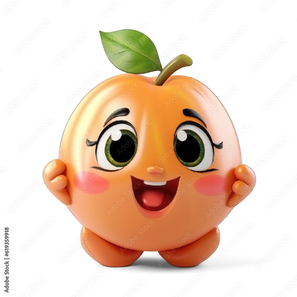 Happy peach with smile Cute Cartoon on transparent background Stock ...