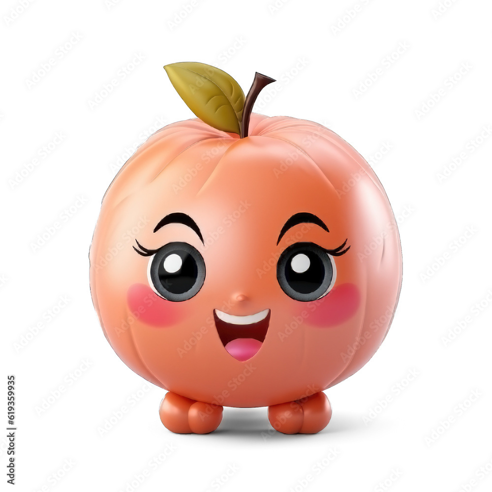 Fototapeta premium Happy peach with smile Cute Cartoon on transparent background