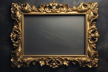 Gold vintage photo frame gray background