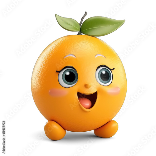 Happy orange with smile Cute Cartoon on transparent background