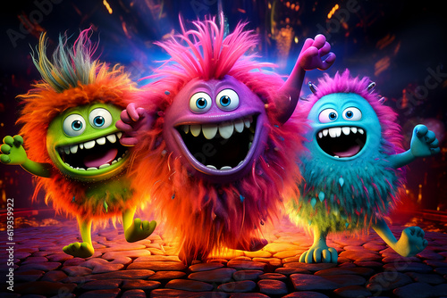 Cartoon Monster Disco. Generative AI.
A digital illustration of a group of cartoon monsters at a disco dance party. 