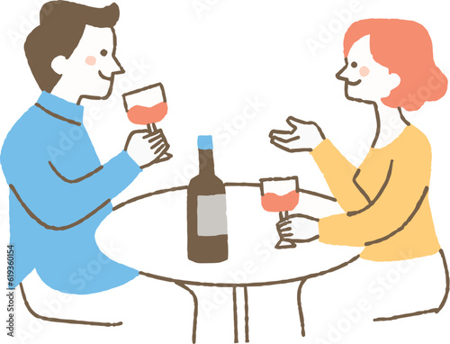 ワインを飲む男女二人_色