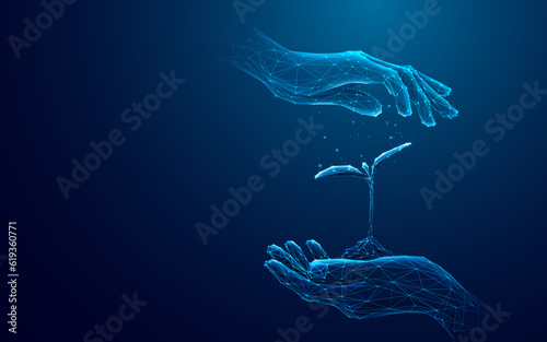 Wallpaper Mural Abstract Digital Hands Protect a Sprout