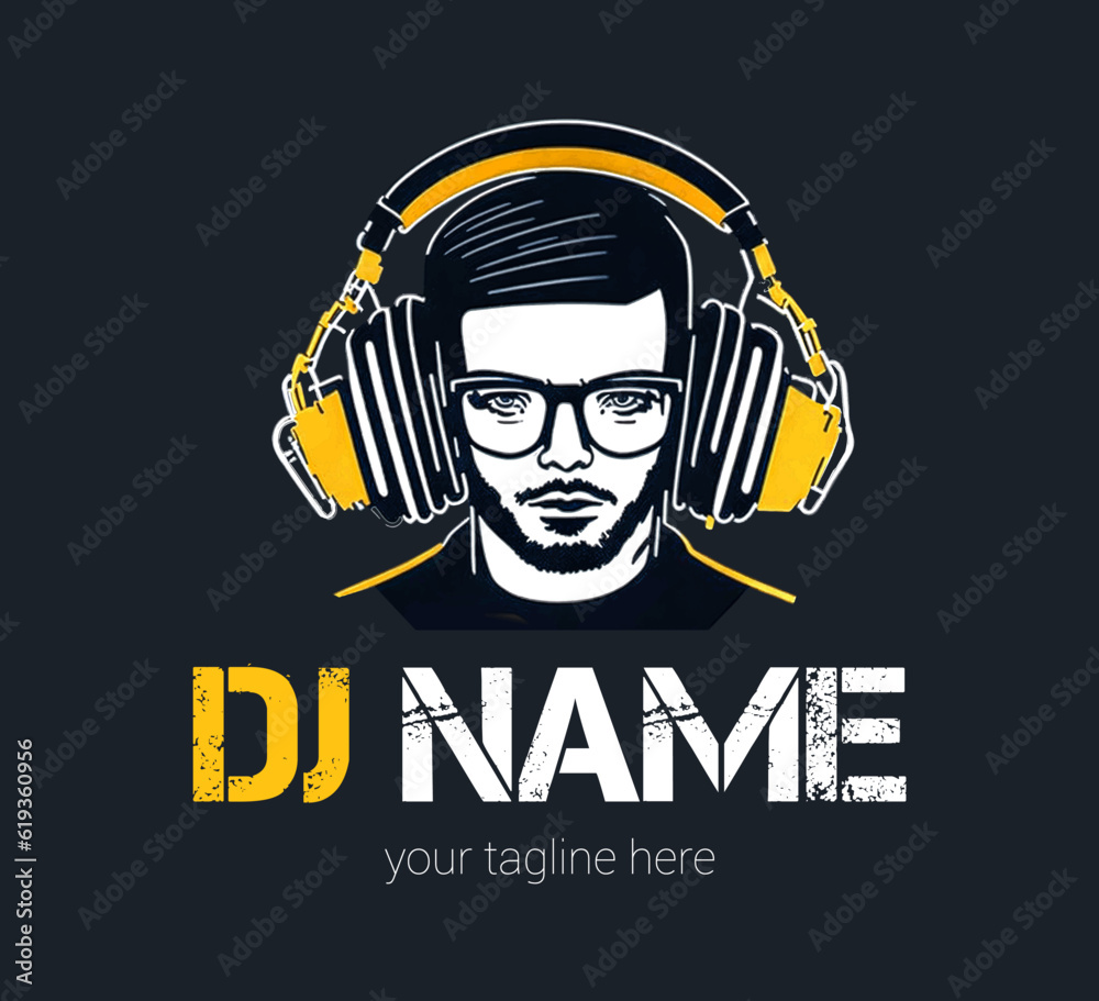 Dj Logo Design. Creative vector logo design with headphones and DJ with