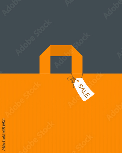 Sale Poster with a percentage discount. Illustration of paper bags