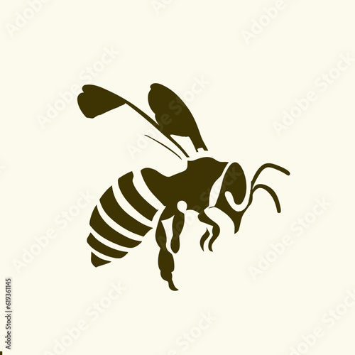 Bee Silhouette with Wings in Flight , Pollination and Nature Vector Art