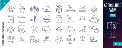 Best collection agriculture line icons. Farm, plant,tractor