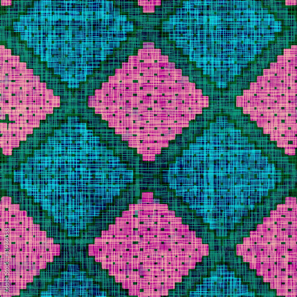 Grunge seamless texture with ethnic pattern, fabric texture, rug boho style design,  illustration