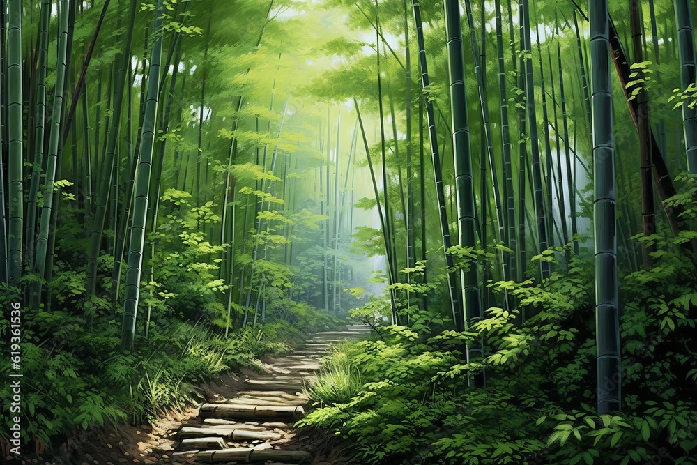 Obraz premium 竹林の間を通る小道：AI作品 