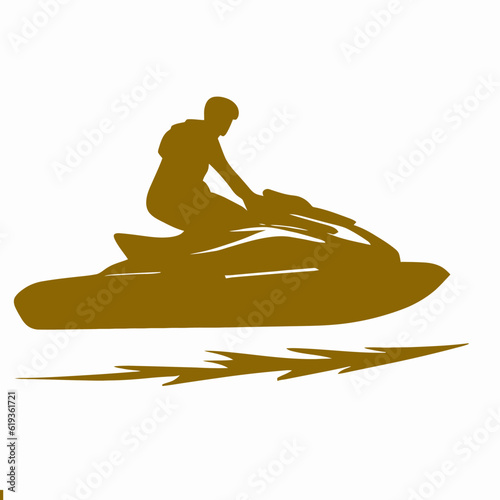 Jet Ski Silhouette on Rippling Water , Water Sports and Recreation Vector Design