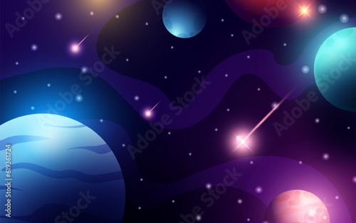 Fototapeta Naklejka Na Ścianę i Meble -  Realistic galaxy background with colorful planets