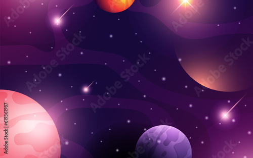 Fototapeta Naklejka Na Ścianę i Meble -  Realistic galaxy background with colorful planets