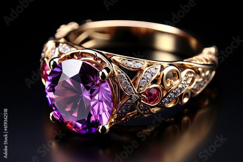 Neon purple diamond ring made of glass with high refraction