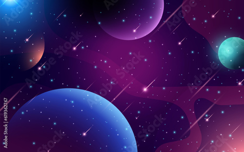 Realistic galaxy background with colorful planets