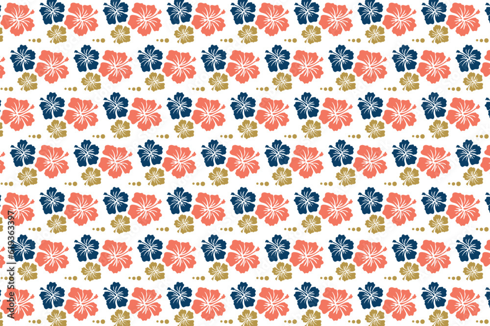 Flowers Hibiscus Abstract Color Tropical Leaves Seamless. Beach pattern vector