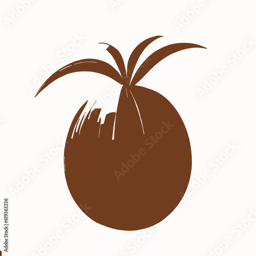 Coconut Silhouette with Palm Tree , Tropical Fruit and Beach Vector Art