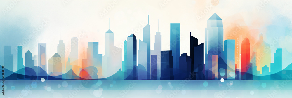 watercolor image of a big city, generative ai