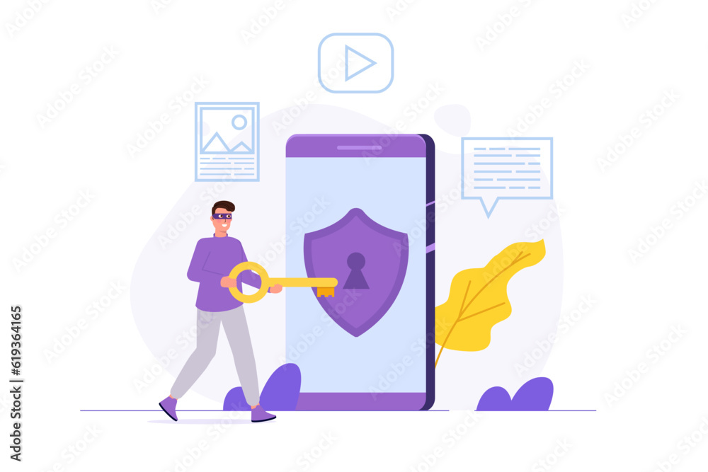 Cybersecurity breach, data protection concept. Vector illustration.