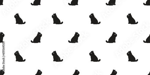 cat seamless pattern black kitten sitting calico neko vector cartoon character breed pet fish gift wrapping paper tile background repeat wallpaper animal doodle illustration design scarf isolated