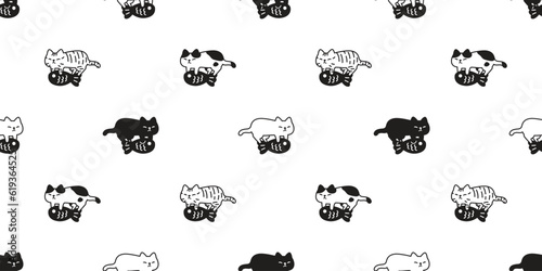 cat seamless pattern kitten calico neko hug fish vector character cartoon breed pet gift wrapping paper tile background repeat wallpaper animal doodle illustration design scarf isolated