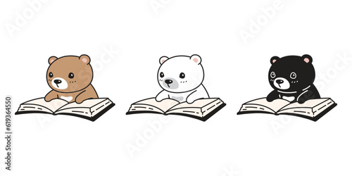 bear vector polar bear icon reading book pet character cartoon teddy symbol stamp tattoo scarf illustration design isolated