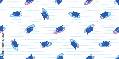 cat seamless pattern kitten surfboard surfing sport vector calico neko pet character cartoon breed gift wrapping paper tile background repeat wallpaper animal doodle illustration design scarf isolated