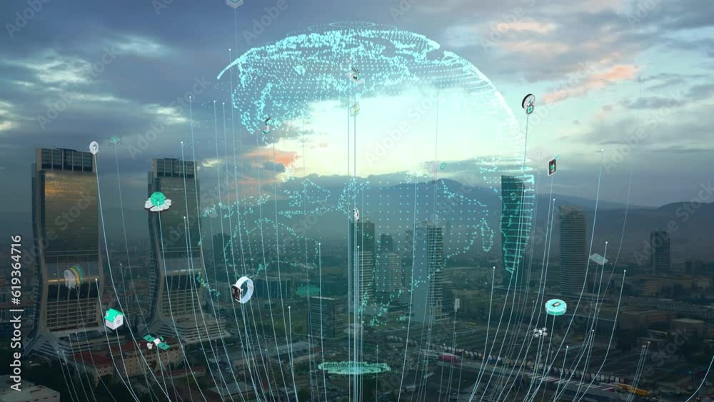 Smart city IOT internet of thing ICT digital technology futuristic, automation management smart digital technology VPN cyber security power energy sustainable metaverse city virtual augmented. High