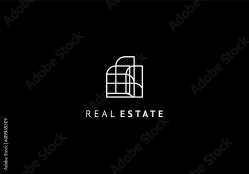 Real estate logo template vector black and white colors, line abstract geometric design.