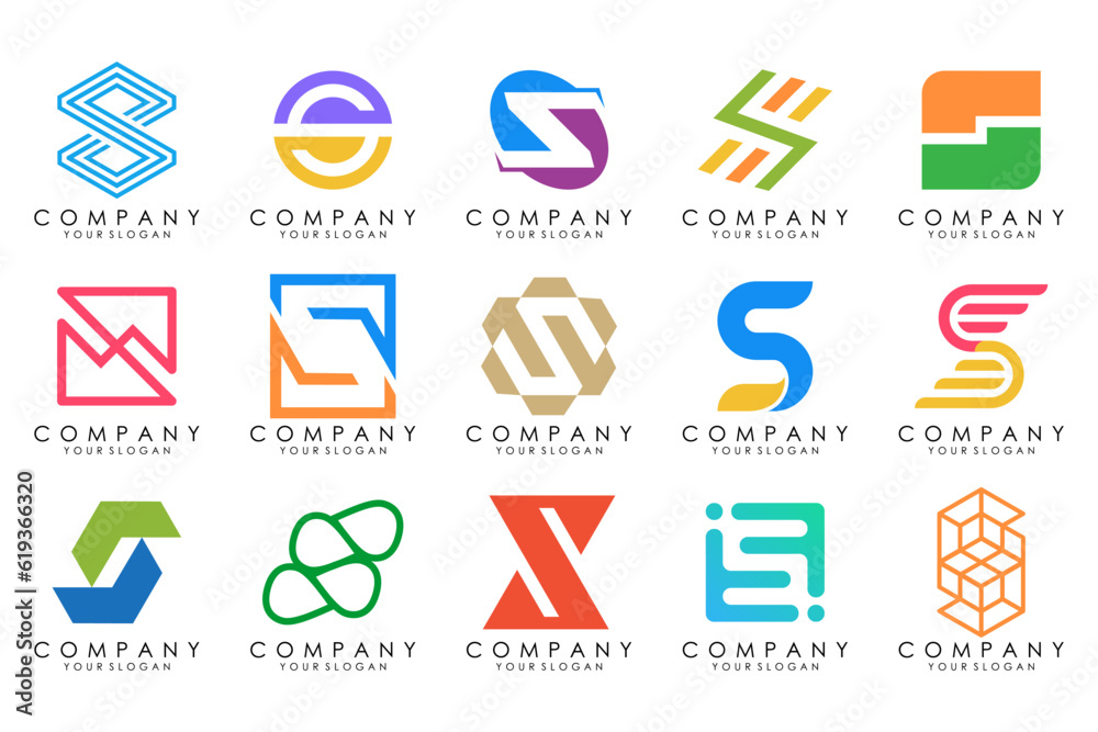 Abstract collection with letters S logo design. creative design logotype S with colorful colors.