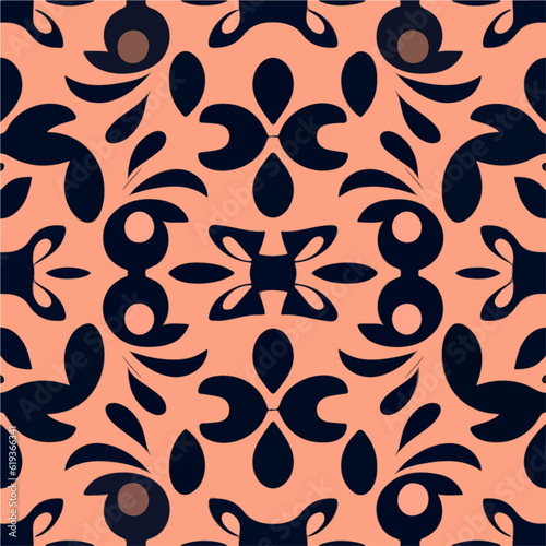 Mesmerizing black and pink abstract design graces a soft pink background, featuring a seamless and repeating fabric pattern with echoes of art nouveau influence.