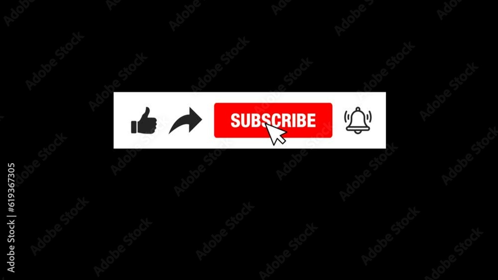 Animation of like share subscribe and notification button. Alpha channel
