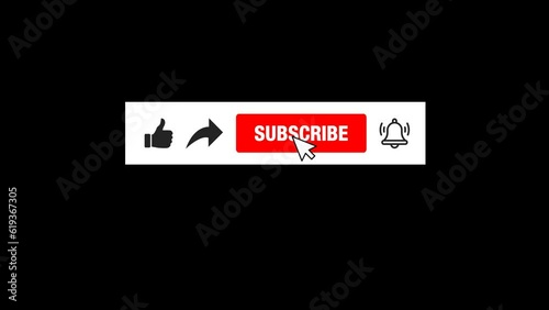 Animation of like share subscribe and notification button. Alpha channel