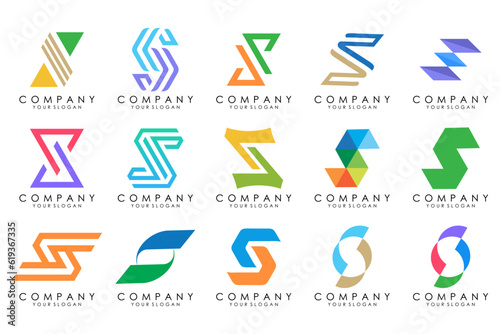 Abstract collection with letters S logo design. creative design logotype S with colorful colors.