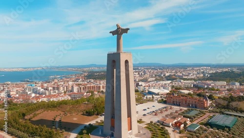 Aerial view of Cristo Rei monument in Lisbon, Portugal photo
