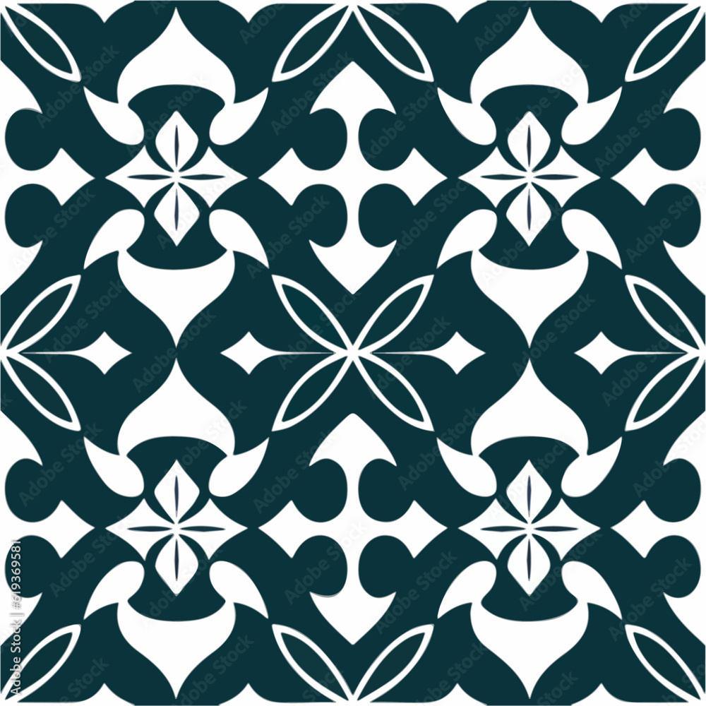 Classic black and white damask patterns gracefully adorn a white surface, creating a symmetrical and seamless design of timeless beauty. Classic black and white damask patterns gracefully adorn a white surface, creating a symmetrical and seamless design of timeless beauty.