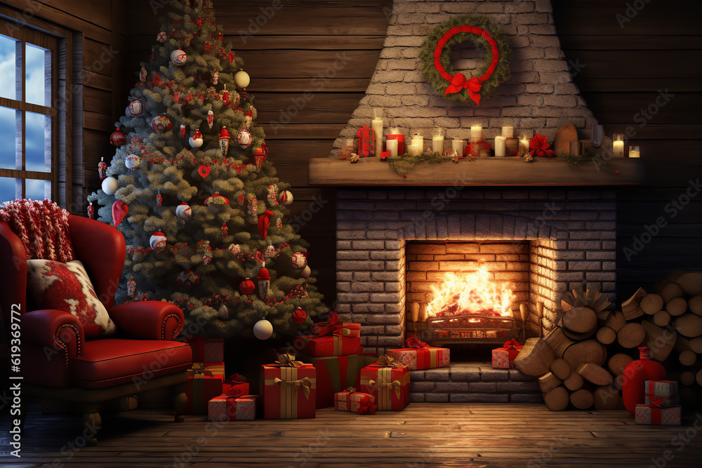 christmas tree with fireplace