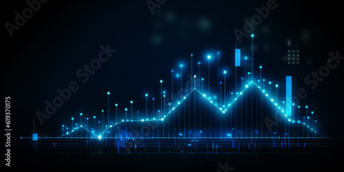 business arrow up growth line circuit technology on dark blue background.