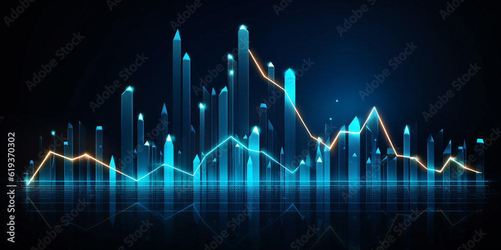 business arrow up growth line circuit technology on dark blue background. business arrow up growth line circuit technology on dark blue background.