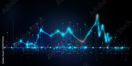 business arrow up growth line circuit technology on dark blue background.