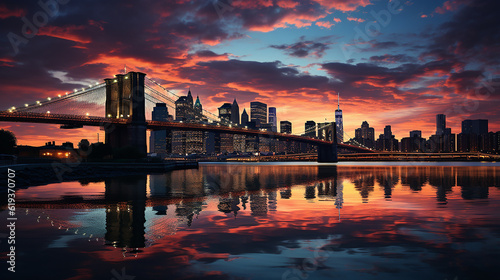 East River mit Blick auf Manhattan und die Brooklyn Bridge, New York, USA 