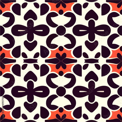 Vibrant black and orange peppermint motif seamlessly repeated on a white background, forming an eye catching and playful fabric pattern design.