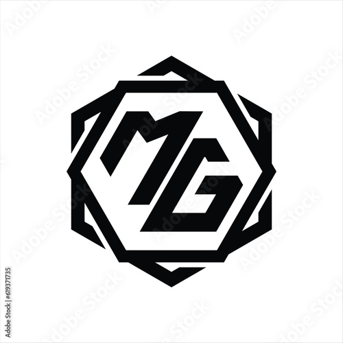 MG Logo monogram hexagon shape with geometric abstract outline design template