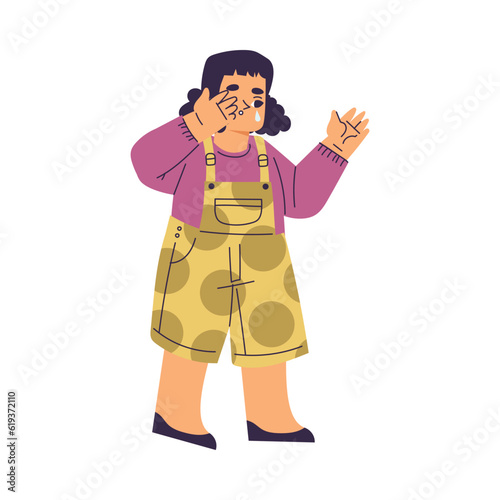 Little Girl Standing and Crying Out Loud Feeling Sad Vector Illustration