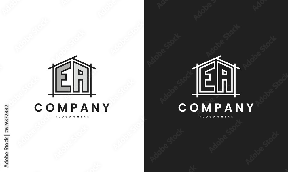 Initial EA home logo with creative house element in line art style ...